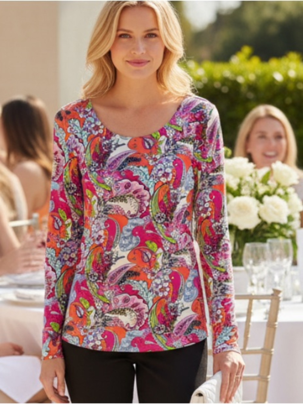 Vera Bradley Pink Orange White Paisley Long Sleeve Top NWT